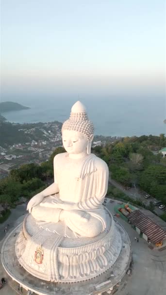 Breathtaking Aerial View Famous Big Buddha Statue Hilltop Phuket Sunrise — Stock Video
