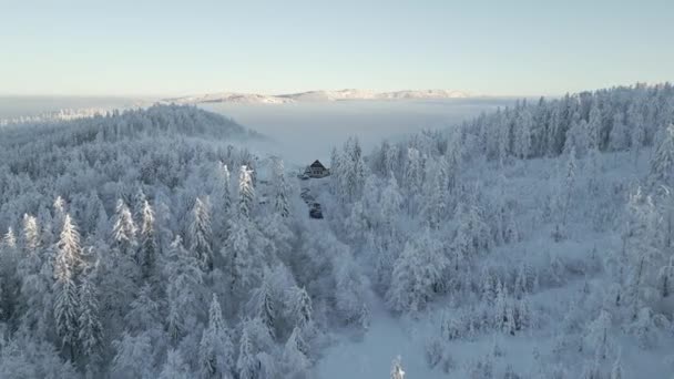 Dağlardaki Güzel Kış Manzarası Dağ Otelinin Hava Manzarası Turist Altyapısı — Stok video