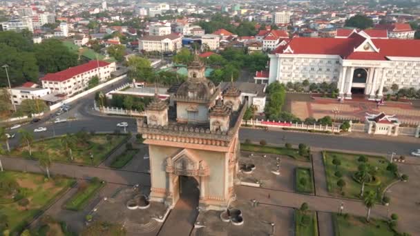 Вигляд Повітря Чудовий Історичний Центр Міста Єнтьян Столицю Лаосу — стокове відео