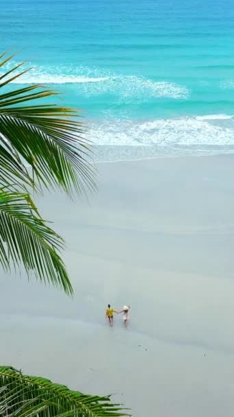 Mutlu Genç Çift Romantik Bir Manzarada Boş Bir Tropikal Plajda — Stok video