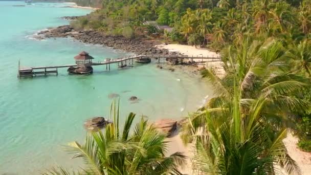 透き通ったターコイズブルーの水と白い砂 そしてタイの楽園の島のヤシの木と素晴らしい牧歌的な熱帯ビーチの風景 — ストック動画