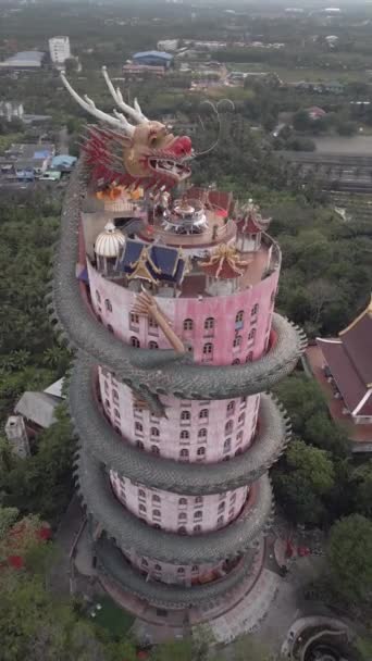 Vista Aérea Templo Dragão Localizado Perto Bangkok Tailândia — Vídeo de Stock