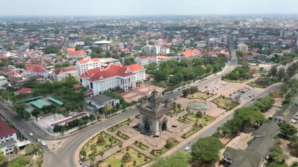 Vista Aérea Del Centro Vientiane Capital Laos — Vídeos de Stock