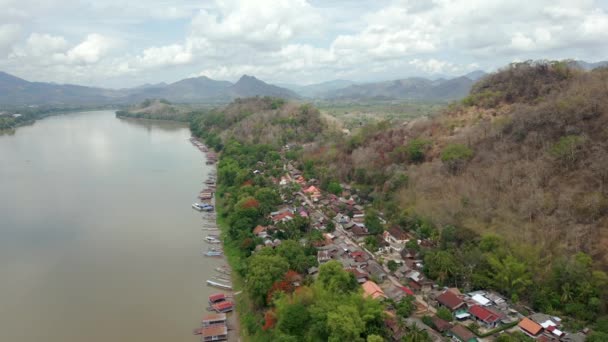 Aerial View Heritage City Luang Prabang Mekong River Laos — Stock Video