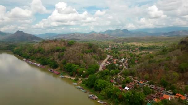 Aerial Timelapse Beautiful Mountain Landscapes Heritage City Luang Prabang Laos — Stock Video