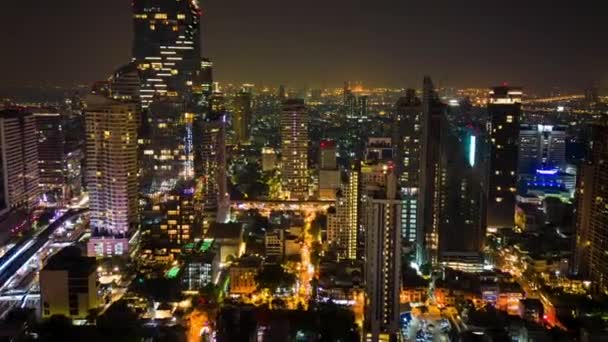 Bangkok Centrum Verlichte Stad Nachts Tijdsspanne Vanuit Lucht — Stockvideo