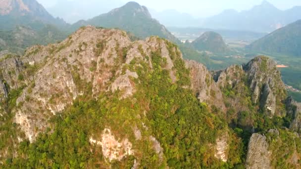 Aerial Landscape Rocky Mountain Peaks Vang Vieng Laos — Stock Video