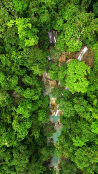Ovanifrån Vackra Tropiska Vattenfall Regnskogen Laos — Stockvideo