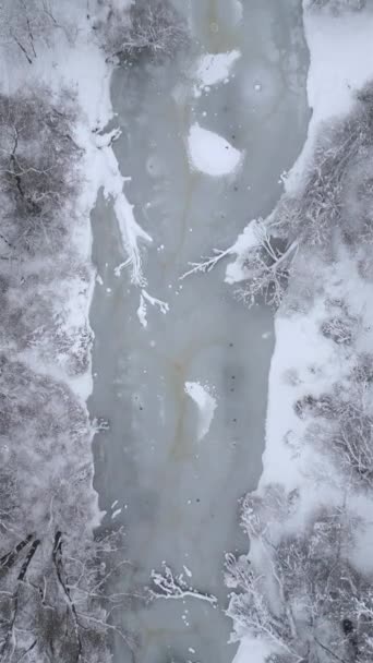 Vista Superior Del Helado Río Congelado Invierno Frío — Vídeos de Stock