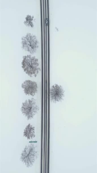 Вид Сверху Заснеженную Холодную Зиму Рулем Автомобиля — стоковое видео