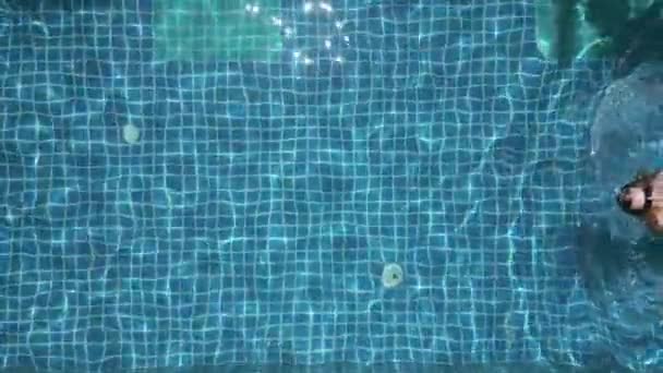 Visão Superior Jovem Nadando Parte Trás Piscina Câmera Lenta — Vídeo de Stock