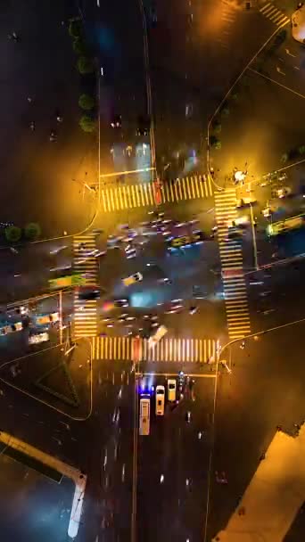 Luftaufnahme Des Abendlichen Verkehrs Einer Kreuzung Chi Minh Stadt Vietnam — Stockvideo