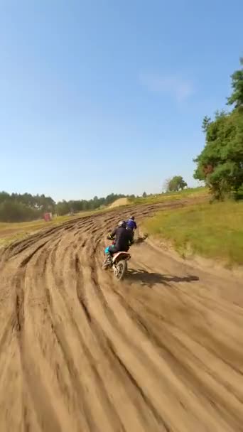 Fpv Riders Motocross Track Aerial High Speed — Stock Video