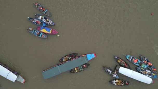 Aerial View Cai Rang Floating Market Mekong Delta Can Tho — Stock Video