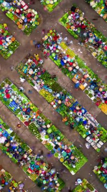 Vietnam 'ın kırsal kesimindeki renkli yerel çiftçi pazarının en iyi zaman çizelgesi.