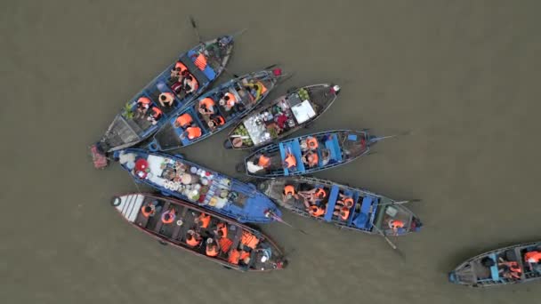 Luchtfoto Van Cai Rang Floating Market Mekong Delta Can Tho — Stockvideo