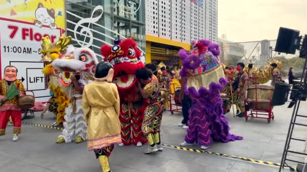 Leeuwendansers Bereiden Zich Voor Het Maannieuwjaarsfeest Bangkok Thailand — Stockvideo