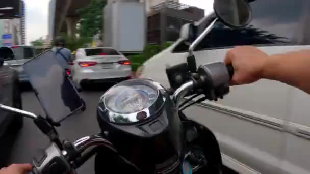 Hiperlapso Conducción Motocicletas Tráfico Por Carretera Bangkok Tailandia Pov — Vídeos de Stock