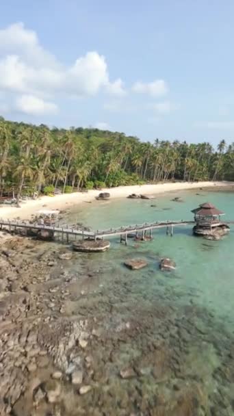 Tayland Kristal Berraklığında Turkuaz Deniz Palmiye Ağaçları Kıyı Şeridinde Ahşap — Stok video