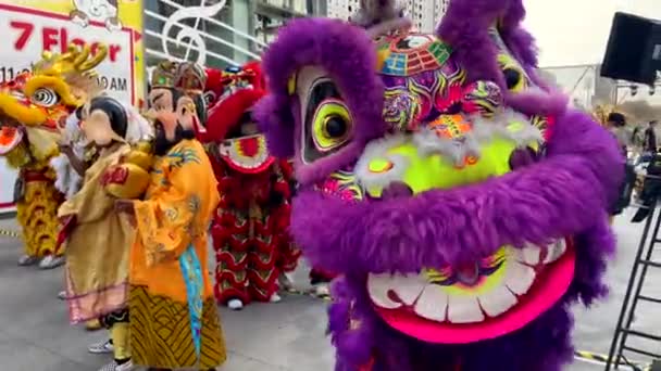 Lejondansare Nyårsfirandet Lunar Bangkok Thailand — Stockvideo