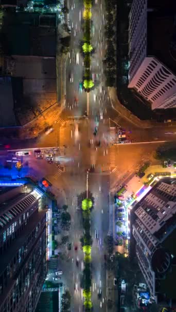 Temps Lapse Aérien Circulation Nocturne Une Intersection Hanoi Vietnam — Video