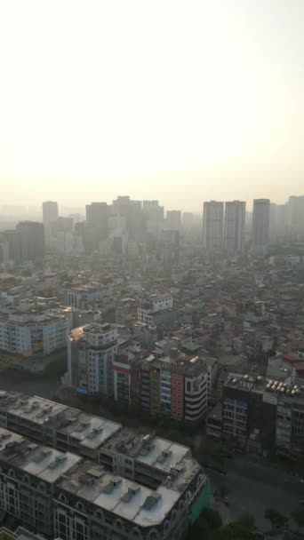 Вид Повітря Забруднений Горизонт Міста Ханой Заході Сонця Єтнам — стокове відео
