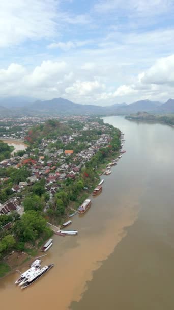 Vue Aérienne Paysage Rivière Mékong Luang Prabang Lao — Video