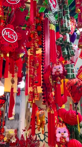 Chinese Rode Decoraties Chinees Nieuwjaar Viering — Stockvideo