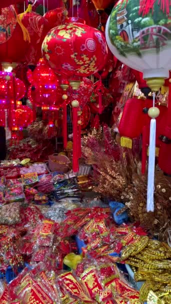 Decoraciones Linterna Roja China Que Simbolizan Riqueza Felicidad Celebración Del — Vídeos de Stock