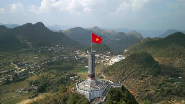 Aerial View Lung Flag Tower Giang Province Vietnam — Stock Video
