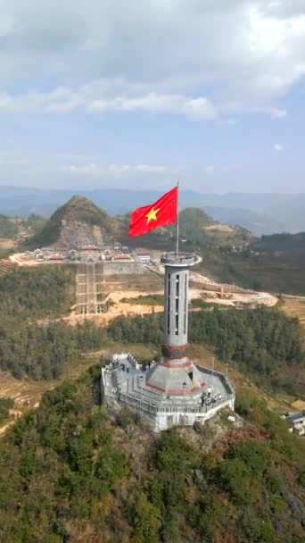 Légi Kilátás Lung Flag Tower Giang Tartományban Legészakibb Pontja Vietnam — Stock videók