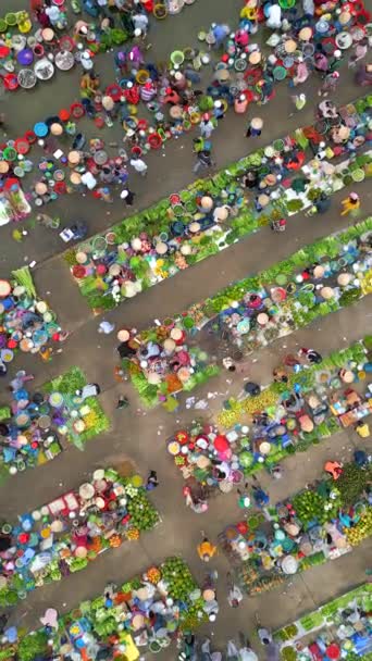 Вид Зверху Барвистий Місцевий Ринок Відкритих Фермерів Сільській Місцевості Єтнаму — стокове відео