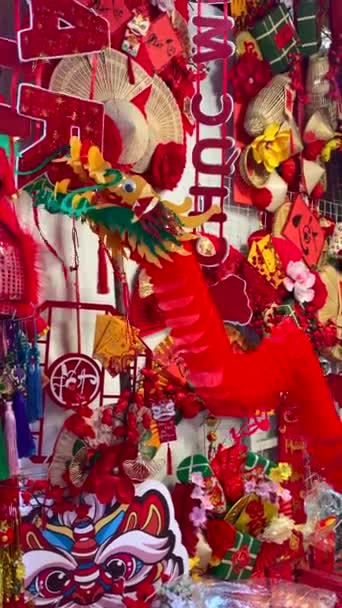 Decoraciones Rojas Chinas Celebración Del Año Nuevo Chino — Vídeos de Stock