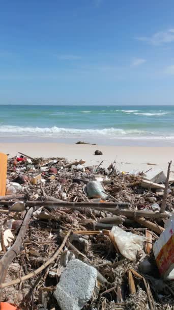 亚洲热带岛屿上白色沙滩上的垃圾 — 图库视频影像