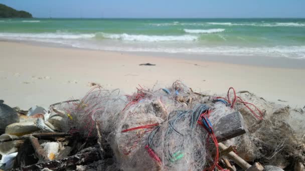 Odpad Bílé Písečné Pláži Tropickém Ostrově Asii — Stock video