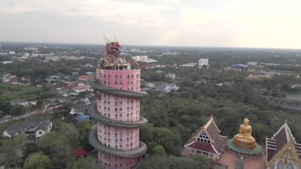 Αεροφωτογραφία Του Ναού Του Δράκου Που Βρίσκεται Κοντά Στην Μπανγκόκ — Αρχείο Βίντεο