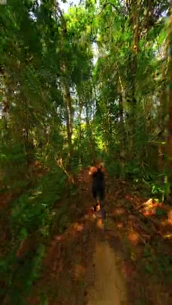 在泰国热带雨林里跑步的白人妇女 — 图库视频影像