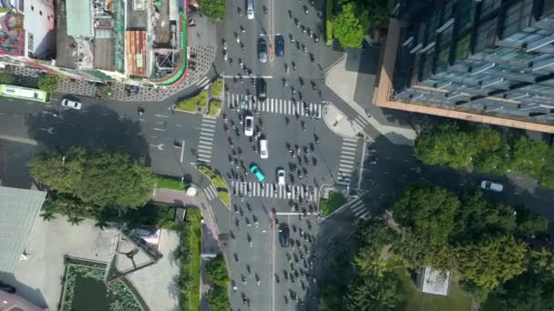 Top View Morning Traffic Intersection Chi Minh City Vietnam — Stock Video