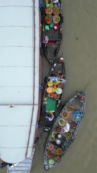 Vietnam Mekong Deltası Nda Cai Rang Yüzen Piyasa — Stok video