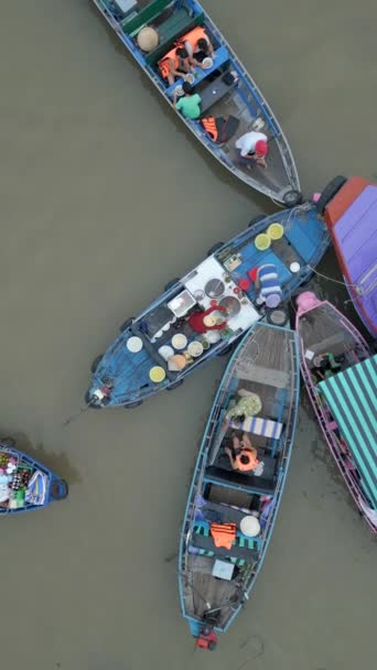 Widok Góry Tradycyjnego Pływającego Rynku Delcie Mekongu Can Tho Wietnam — Wideo stockowe