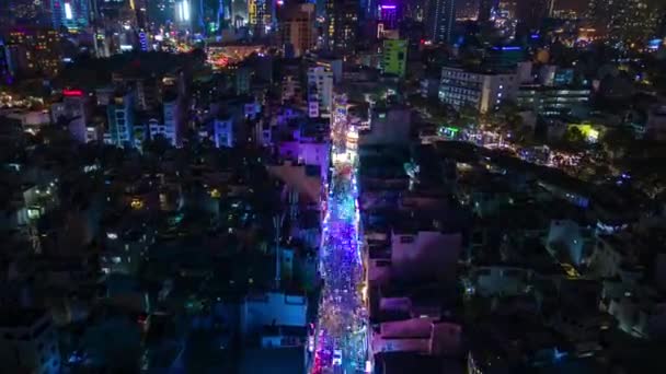 Night Timelapse Van Het Centrum Chi Minh City Verlichte Bui — Stockvideo