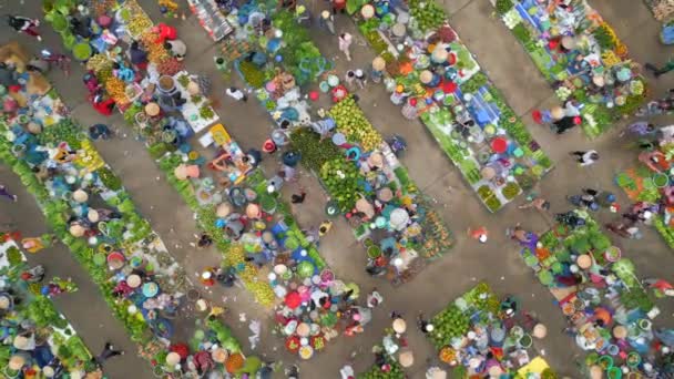 Top Pohled Barevné Místní Venkovních Zemědělců Trhu Vietnamu — Stock video