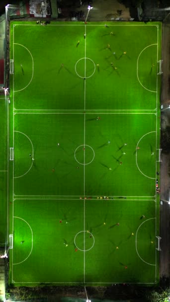 Vista Aérea Dos Campos Futebol Durante Jogos Noturnos — Vídeo de Stock