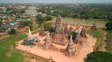 Tarih şehri Ayutthaya, Tayland. Havadan