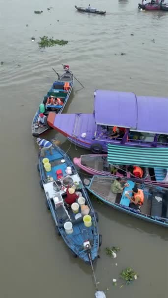 Cai Rang Floating Market Mekong Delta Vietnam Populaire Toeristische Attractie — Stockvideo
