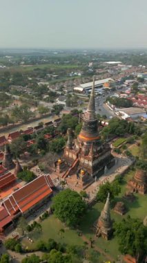 Tayland 'ın tarihi Ayutthaya kentinin havadan görünüşü