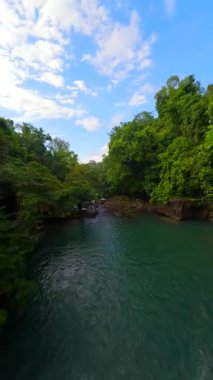Tayland 'daki tropikal yağmur ormanlarında nehir üzerinde FPV uçuşu