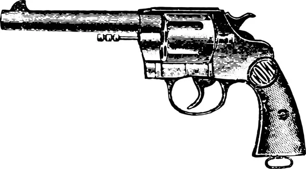 Caliber Double Action Colt Revolver Vintage Engraving Old Engraved Illustration — Vetor de Stock