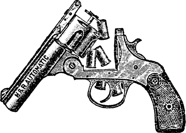 Автоматический Харрингтон Калибра Открытый Револьвер Ричардсона Гильзами Пуль Винтажная Гравировка — стоковый вектор
