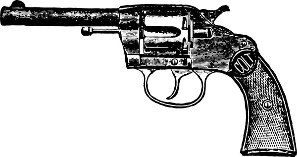Caliber Colt Police Positive Revolver Vintage Engraving Old Engraved Illustration — Vettoriale Stock